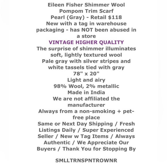 $118 Eileen Fisher VINTAGE Scarf Shimmer SOFT Wool Bl Gray White Stripes PomPom - Picture 2 of 11